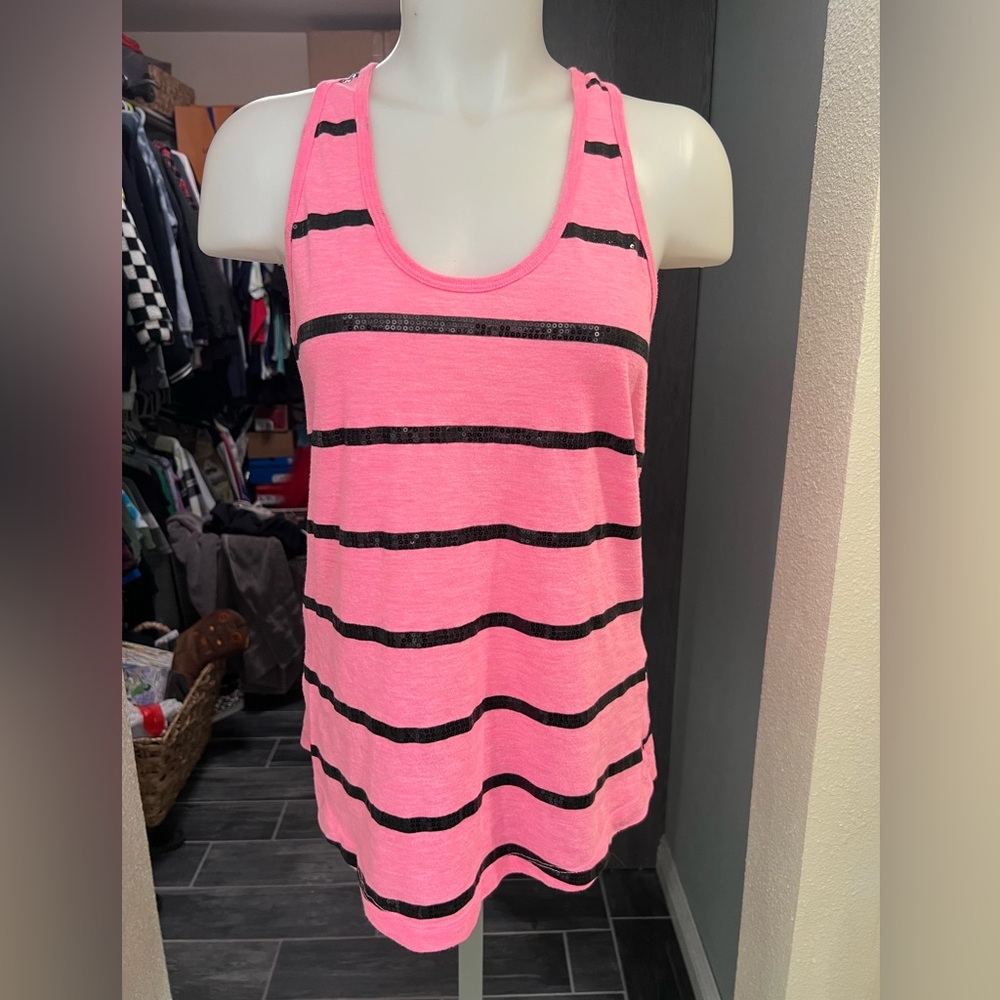 PInK Pink & Black Bling Striped Tank Top